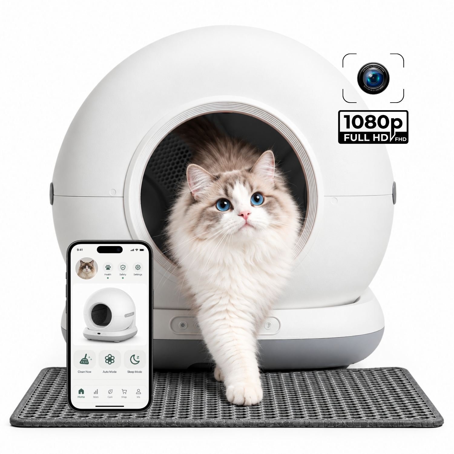 Haustier CB002 Gri KAMERALI Akıllı Otomatik Kedi Tuvaleti, APP ile Uzaktan Kontrol, 72lt Hazne, 7lt Çöp haznesi